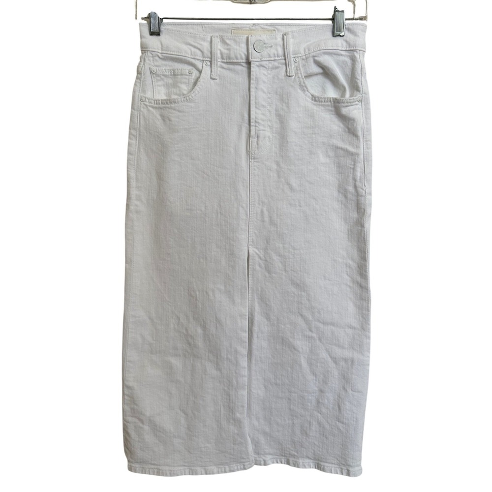 Mother Superior White Denim Midi Skirt High Waisted Front Slit Size 23